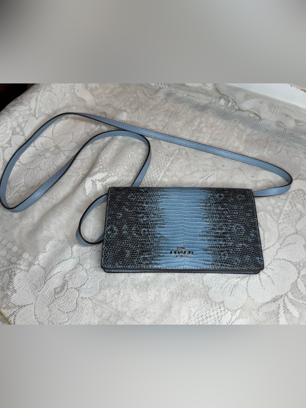 Coach Leather Hayden Crossbody Bag Blue/ Black Embossed  Print